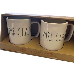 Rae Dunn Mr. & Mrs. Claus Mug Set White. Christmas seasonal
